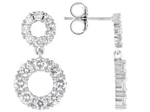 Round White Lab-Grown Diamond G-H SI Rhodium Over Sterling Silver Dangle Earrings 2.30ctw