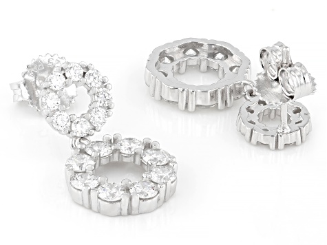 Round White Lab-Grown Diamond G-H SI Rhodium Over Sterling Silver Dangle Earrings 2.30ctw