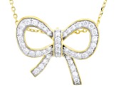 Round White Lab-Grown Diamond G-H SI 18K Yellow Gold Over Silver Bow Pendant With Chain 0.55ctw