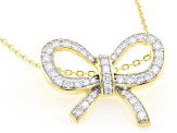 Round White Lab-Grown Diamond G-H SI 18K Yellow Gold Over Silver Bow Pendant With Chain 0.55ctw