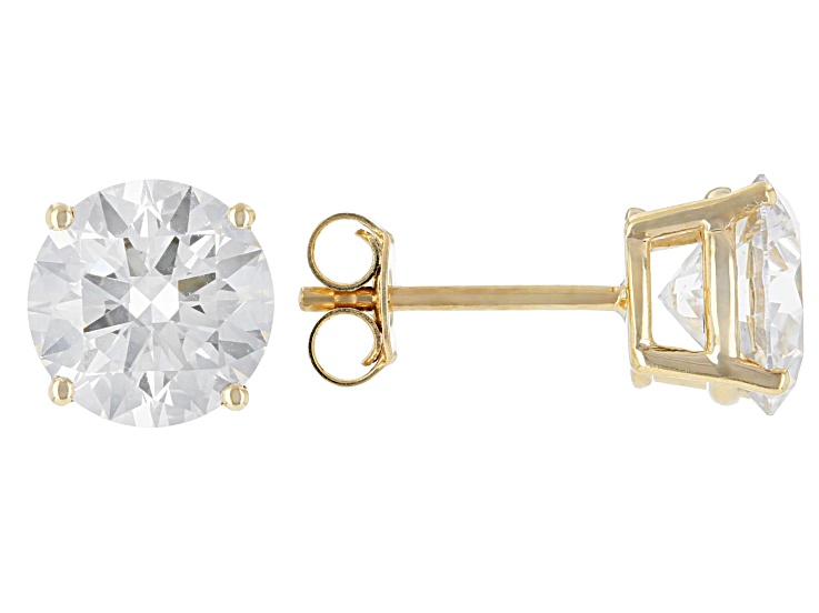 White Lab-Grown Diamond G VS 14K Yellow Gold Solitaire Stud Earrings 4.00ctw