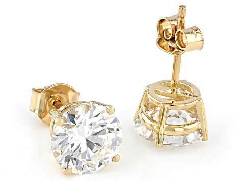 White Lab-Grown Diamond G VS 14K Yellow Gold Solitaire Stud Earrings 4.00ctw