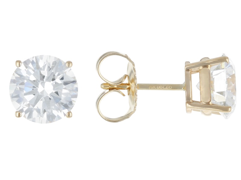 White Lab-Grown Diamond G VS 14K Yellow Gold Solitaire Stud Earrings 3.00ctw