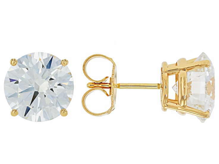 White Lab-Grown Diamond G VS 14K Yellow Gold Solitaire Stud Earrings 5.00ctw
