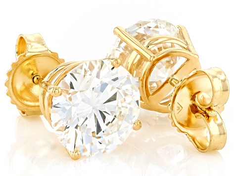 White Lab-Grown Diamond G VS 14K Yellow Gold Solitaire Stud Earrings 5.00ctw
