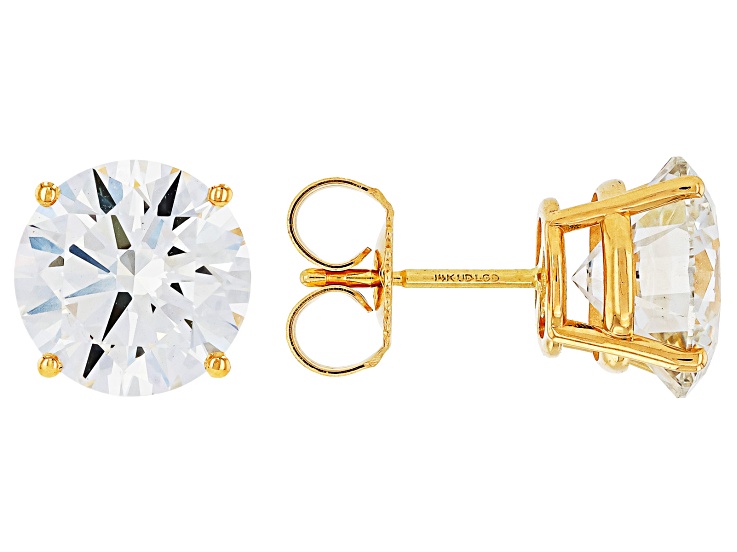 White Lab-Grown Diamond G VS 14K Yellow Gold Solitaire Stud Earrings 6.00ctw