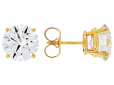 White Lab-Grown Diamond G VS 14K Yellow Gold Solitaire Stud Earrings 6.00ctw