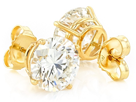 White Lab-Grown Diamond G VS 14K Yellow Gold Solitaire Stud Earrings 6.00ctw