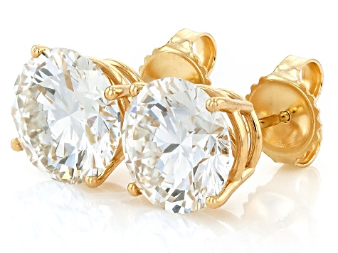 White Lab-Grown Diamond G VS 14K Yellow Gold Solitaire Stud Earrings 6.00ctw