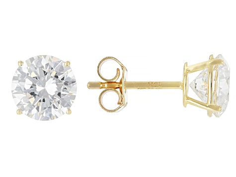 White Lab-Grown Diamond G VS 10K Yellow Gold Solitaire Stud Earrings 3.00ctw