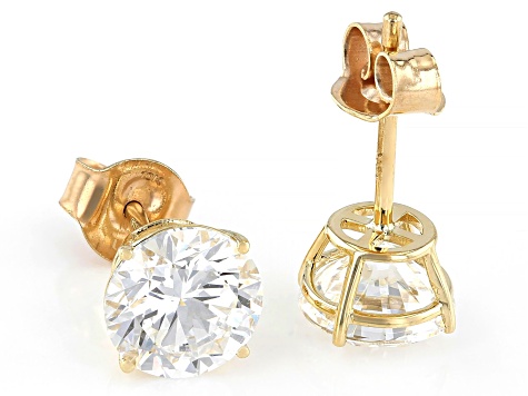 White Lab-Grown Diamond G VS 10K Yellow Gold Solitaire Stud Earrings 3.00ctw