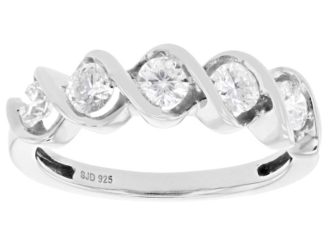 Round White Lab-Grown Diamond H SI Rhodium Over Sterling Silver Band Ring 0.80ctw