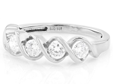 Round White Lab-Grown Diamond H SI Rhodium Over Sterling Silver Band Ring 0.80ctw