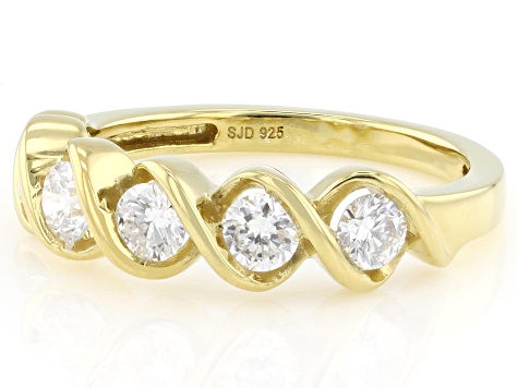 Round White Lab-Grown Diamond H SI 14K Yellow Gold Over Sterling Silver Band Ring 0.80ctw