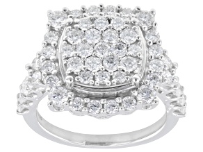 White Lab-Grown Diamond H VS-SI Rhodium Over Sterling Silver Cluster Ring 2.00ctw