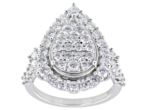 White Lab-Grown Diamond H VS-SI Rhodium Over Sterling Silver Cluster Ring 2.00ctw