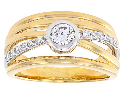 White Lab-Grown Diamond H SI Rhodium and 14K Yellow Gold Over Sterling Silver Ring 0.50ctw