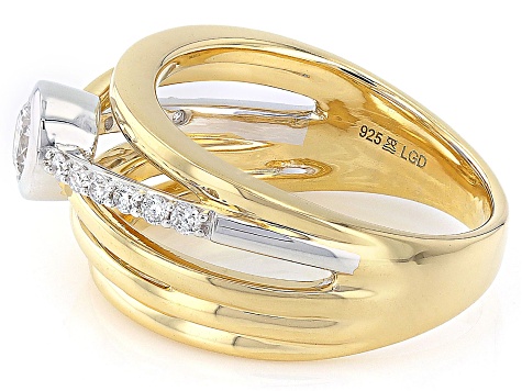 White Lab-Grown Diamond H SI Rhodium and 14K Yellow Gold Over Sterling Silver Ring 0.50ctw