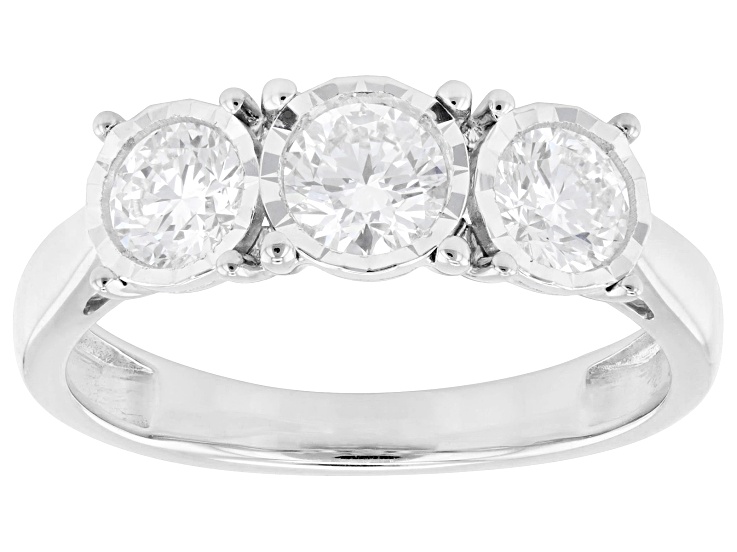 White Lab-Grown Diamond G-H SI 10K White Gold 3-Stone Ring 1.00ctw