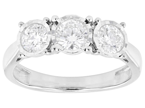 White Lab-Grown Diamond G-H SI 10K White Gold 3-Stone Ring 1.00ctw