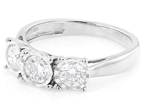 White Lab-Grown Diamond G-H SI 10K White Gold 3-Stone Ring 1.00ctw