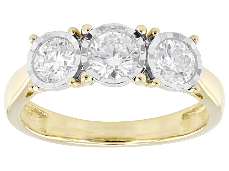 White Lab-Grown Diamond G-H SI 10K Yellow Gold 3-Stone Ring 1.00ctw