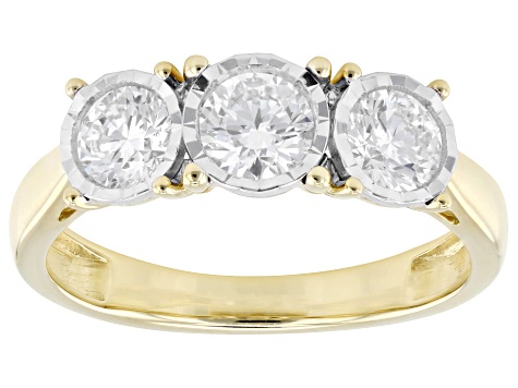 White Lab-Grown Diamond G-H SI 10K Yellow Gold 3-Stone Ring 1.00ctw