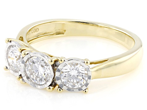 White Lab-Grown Diamond G-H SI 10K Yellow Gold 3-Stone Ring 1.00ctw