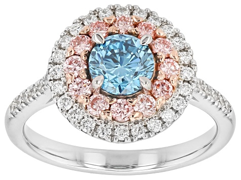 Blue, Pink and White Lab-Grown Diamond 10K White Gold Halo Ring 1.40ctw