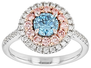 Blue, Pink and White Lab-Grown Diamond 10K White Gold Halo Ring 1.40ctw