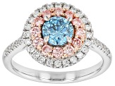Blue, Pink and White Lab-Grown Diamond 10K White Gold Halo Ring 1.40ctw
