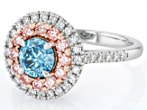 Blue, Pink and White Lab-Grown Diamond 10K White Gold Halo Ring 1.40ctw