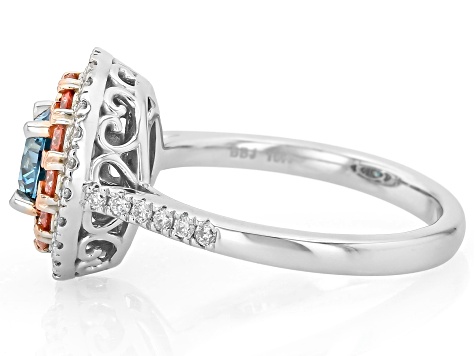 Blue, Pink and White Lab-Grown Diamond 10K White Gold Halo Ring 1.40ctw