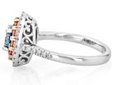 Blue, Pink and White Lab-Grown Diamond 10K White Gold Halo Ring 1.40ctw