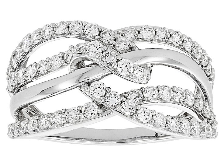 White Lab-Grown Diamond H SI Rhodium Over Sterling Silver Crossover Ring 1.00ctw