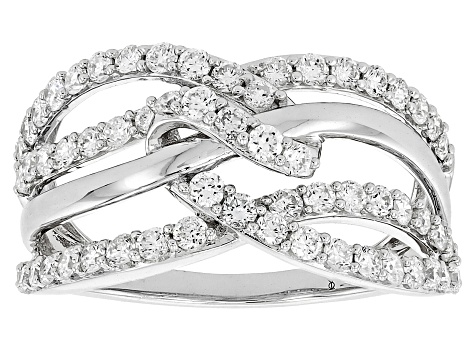 White Lab-Grown Diamond H SI Rhodium Over Sterling Silver Crossover Ring 1.00ctw