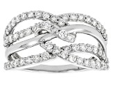 White Lab-Grown Diamond H SI Rhodium Over Sterling Silver Crossover Ring 1.00ctw