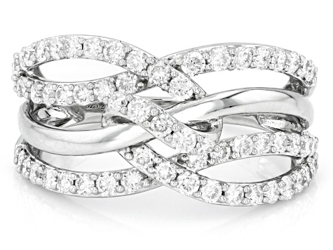White Lab-Grown Diamond H SI Rhodium Over Sterling Silver Crossover Ring 1.00ctw