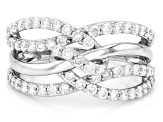 White Lab-Grown Diamond H SI Rhodium Over Sterling Silver Crossover Ring 1.00ctw