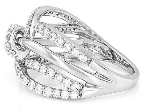 White Lab-Grown Diamond H SI Rhodium Over Sterling Silver Crossover Ring 1.00ctw