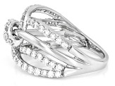 White Lab-Grown Diamond H SI Rhodium Over Sterling Silver Crossover Ring 1.00ctw