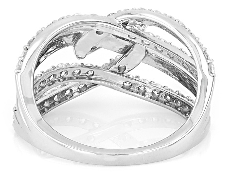White Lab-Grown Diamond H SI Rhodium Over Sterling Silver Crossover Ring 1.00ctw