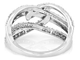 White Lab-Grown Diamond H SI Rhodium Over Sterling Silver Crossover Ring 1.00ctw