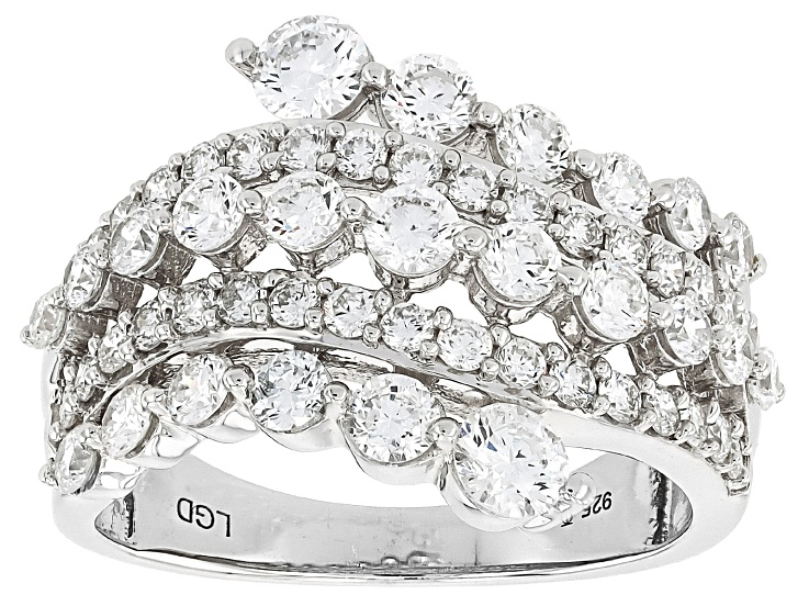 White Lab-Grown Diamond H SI Rhodium Over Sterling Silver Bypass Ring 2.00ctw