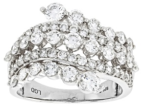 White Lab-Grown Diamond H SI Rhodium Over Sterling Silver Bypass Ring 2.00ctw