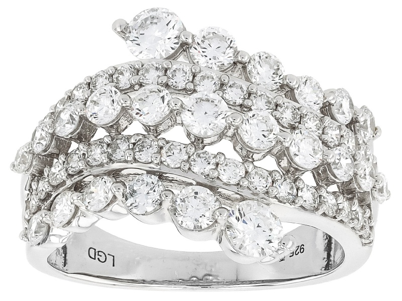 White Lab-Grown Diamond H SI Rhodium Over Sterling Silver Bypass Ring 2.00ctw