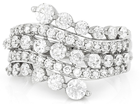 White Lab-Grown Diamond H SI Rhodium Over Sterling Silver Bypass Ring 2.00ctw