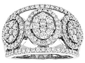 White Lab-Grown Diamond H SI Rhodium Over Sterling Silver Cluster Ring 1.50ctw