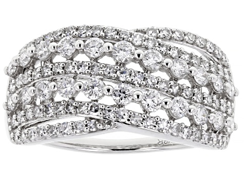 White Lab-Grown Diamond H SI 10K White Gold Crossover Ring 1.00ctw