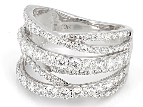 White Lab-Grown Diamond H SI 10K White Gold Crossover Ring 2.00ctw